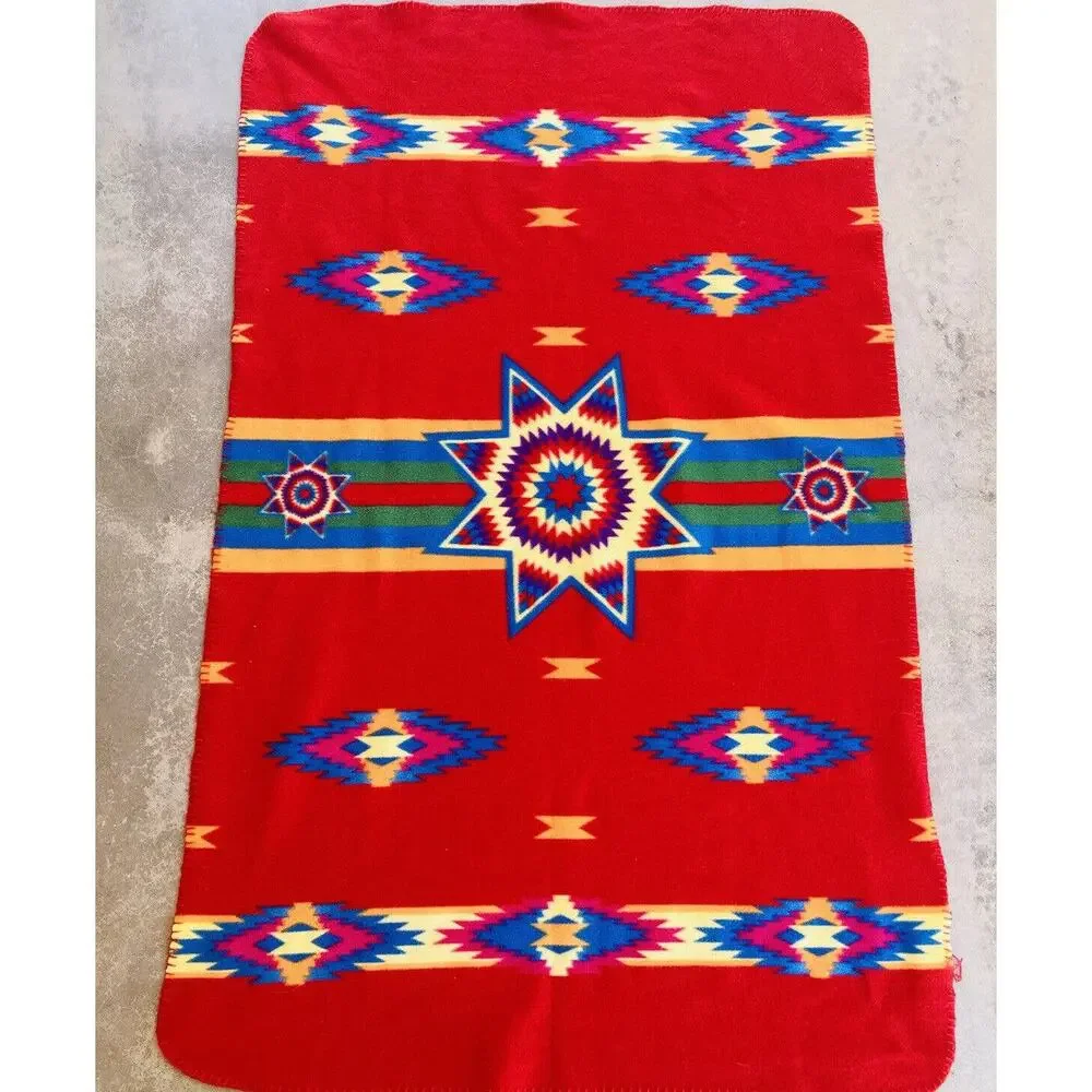 St Labre Indian School Montana Blanket Southwestern Throw Red Blue Green 34x46”